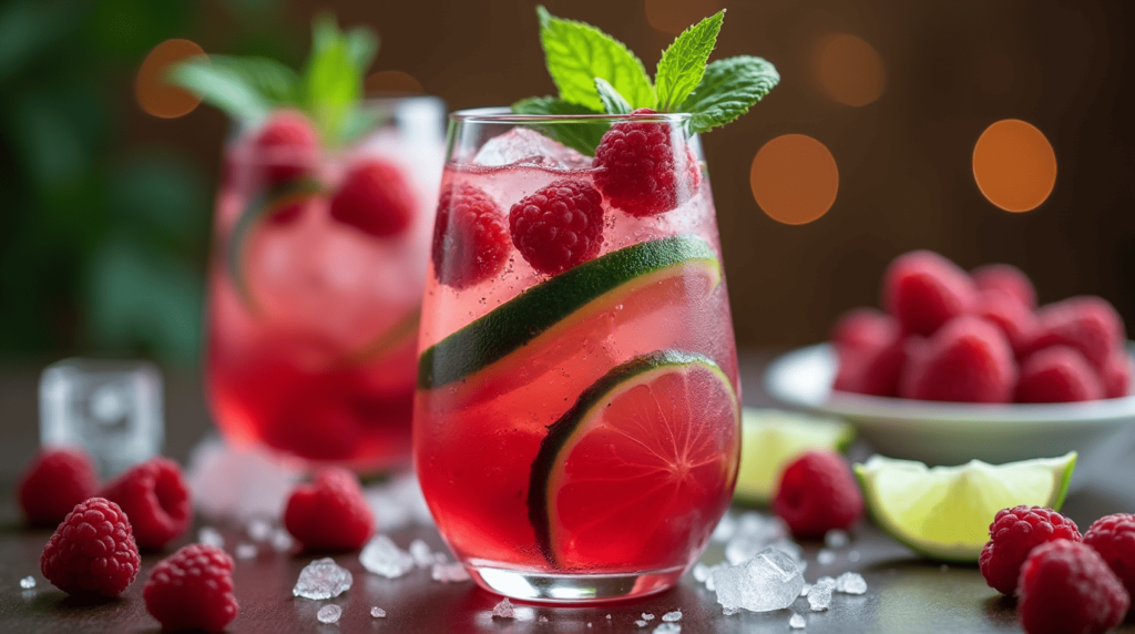 "Try this Sparkling Raspberry Lime Mojito for a light and refreshing cocktail! Fresh raspberries, zesty lime, and mint create the perfect fizzy drink."